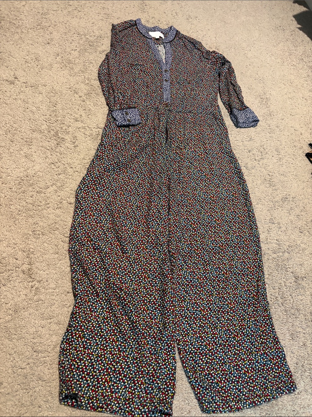 Printed Wide-Leg Jumpsuit with Contrast Trim - Multicolor